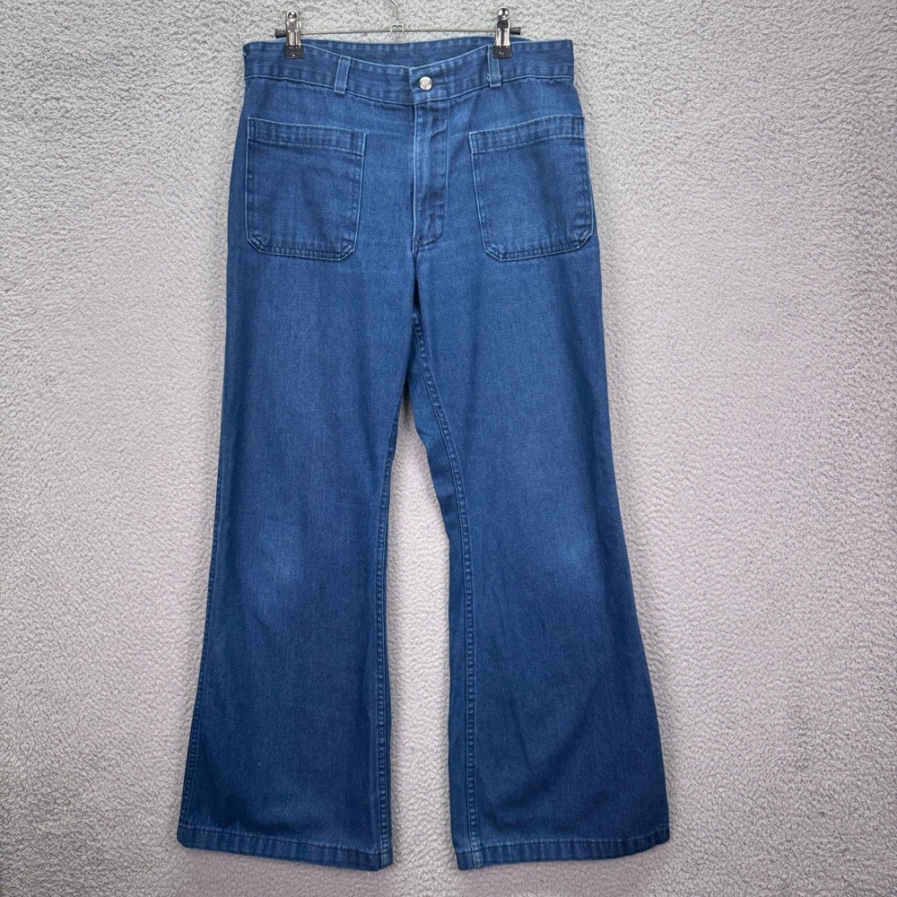 VTG US NAVY 32x31 Seafarer Bell Bottom Wide Leg Flare Denim Sailor Trousers